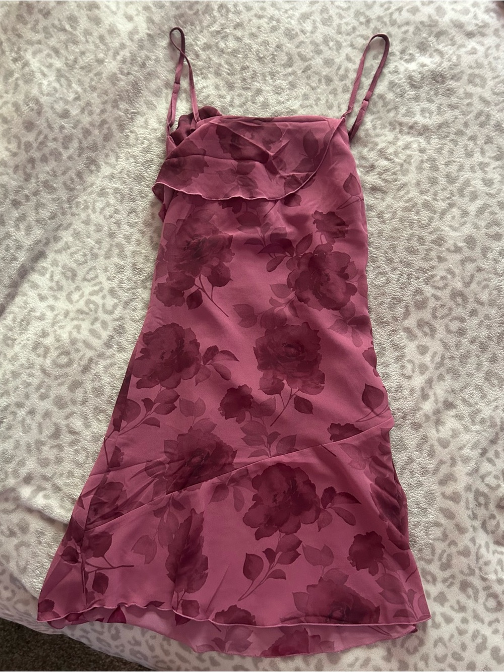 H&M Rose Mauve Floral Tie-Strap Slip Dress